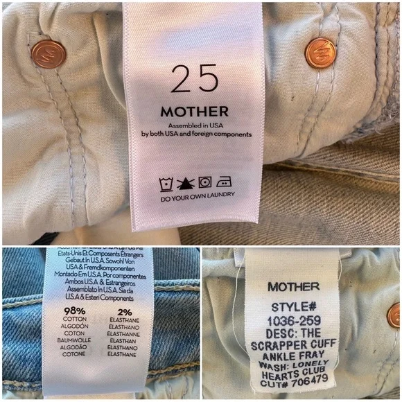 Mother Superior The Scrapper Cuff Ankle Fray Lonely Hearts Club Jeans Size 25 - Picture 12 of 16